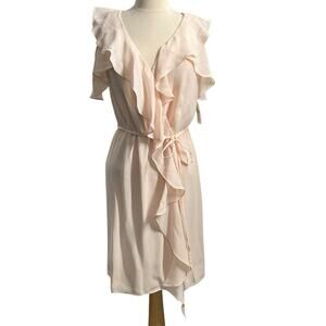 Saks 5th Avenue Flounce Sleeve Cascading Ruffle Blush Pink Dress Size 4